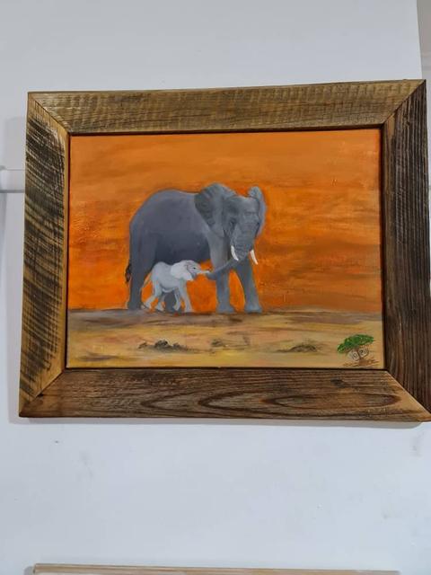 Painting by Vallery Bowyer: elephant and calf