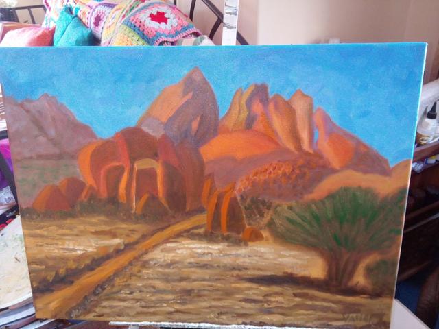 Painting by Vallery Bowyer: red mountains